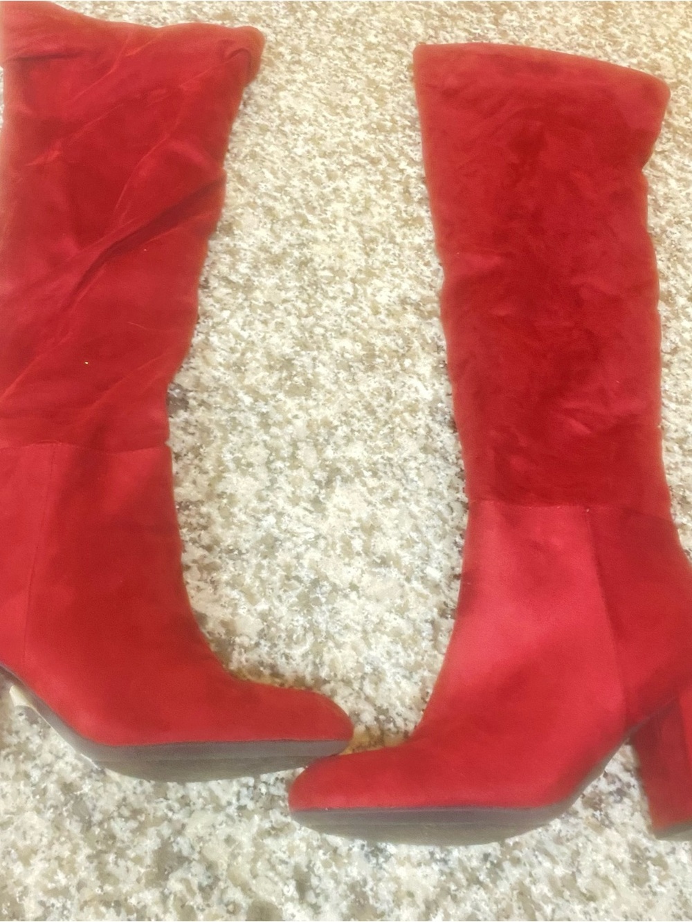 Women's cranberry Knee-High Suede Boots has nice stretch